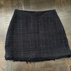 Size 4 Blue Express Navy Tweed A-Line Skirt with Frayed Hem